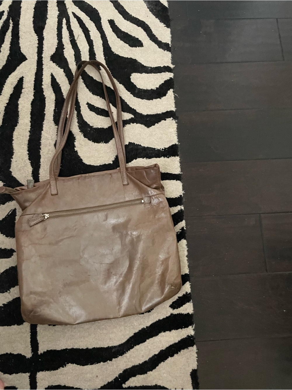latico Taupe Leather Tote with Front Zip Pocket